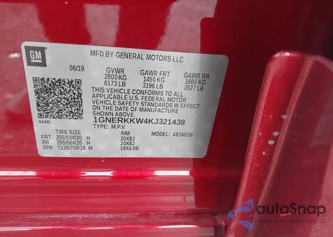 2019 Chevrolet Traverse Premier from USA, damaged, VIN 1GNERKKW4KJ321438